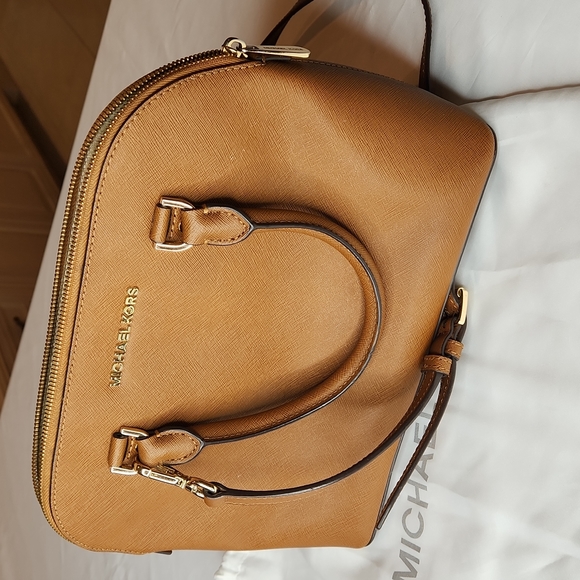 Michael Kors Saffiano Leather Cindy Dome Satchel in Peanut - Picture 7 of 12